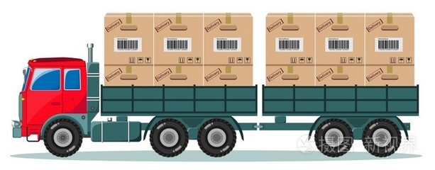 卡车与拖车,矢量图上的货物箱